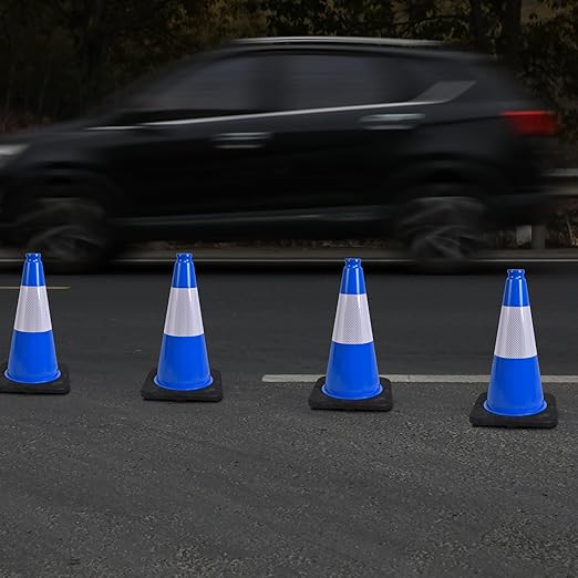 OrangeStar 18" Traffic Cones 8-Pack Blue Safety Cones with Reflective Collars, Heavy Duty Base for Construction, Parking Lot, Road Work, Flexible PVC, Indoor & Outdoor Use