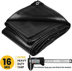 PROTARP Extra Heavy Duty 16 Mil Tarp Cover, Waterproof, UV Resistant, Rip and Tear Proof, Poly Tarpaulin with Reinforced Edges for Roof, Camping, Patio, Pool, Boat. (Black 50′ X 50′)