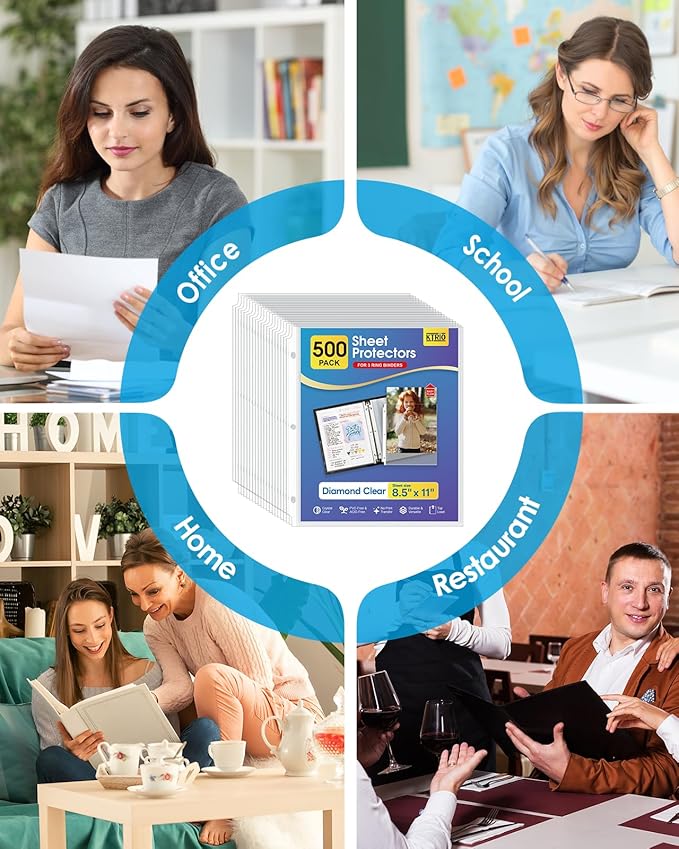 KTRIO 500 Pack Sheet Protectors 8.5 x 11 inch, Clear Page Protector for 3 Ring Binder, Plastic Sleeves for Binders, Top Loading Paper Sheets Document Sleeve Letter Size, Office & Home