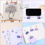 Temiary Aesthetic Binder Clips, 24 Pcs 1.6 Inches Small Metal Binder Clip with Clear Storage Container, Binding Paperwork Clamps for School Teachers Office Supplies (Purple)