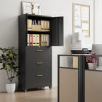METAN Metal File Cabinet with 3 Drawers and 1 Shelves,Office Filing Cabinet on Wheels with Lock,Office Storage for Letter/Legal Size,Assembly Required,Black