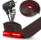 Floor Cord Cover Cavity 0.8"x0.37" Self Adhesive Cord Hider, 10FT Low Profile Cable Management, Extension Strip Protector for Wires, Prevent Cable Trips for Offices, Gyms, Exhibitions（Black Wood）