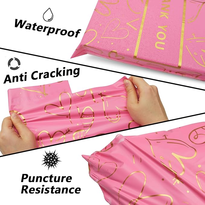 Thank You Poly Mailers 14.5x19 Inch 50 Pcs - Heart Printed Shipping Bags, 2.4mil Thickness, Waterproof and Tear Resistant Mailing Envelopes, Self-Sealing Packaging Bags for Clothing