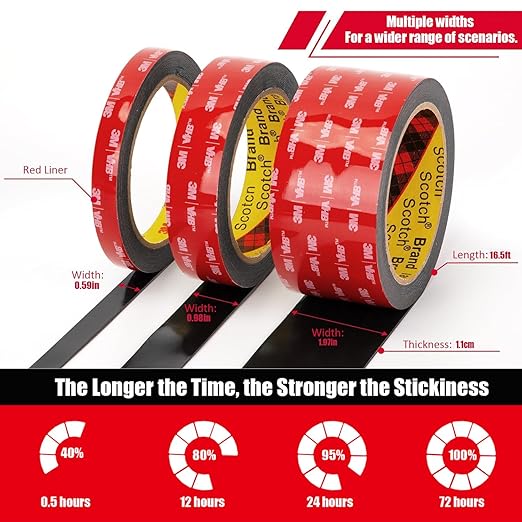 Double Sided Tape Heavy Duty, Waterproof Mounting Foam Tape, 16.5ft Length, 2.17in Width, High Temperature Resistant Adhesive Tape for Car, LED Strip Light, Office Decor, Made of 3M VHB Tape.