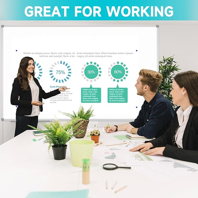 JILoffice Large Magnetic White Board, Dry Erase Board 96 x 48 Inch, Silver Aluminum Frame Wall Mounted Board for Office Home and School