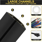 MYFAMIREA 6.5FT Floor Cord Cover Heavy Duty Cable Cover Protector 3 Channels Extension PVC Floor Wire Cover Outdoor Cord Hider Management Cord Cover for Wire on Floor for Home Office Outdoor, Black