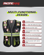 PACIFIC 10 Pockets Class 1 Safety Vest for Men, 3M High Visibility Reflective Strips, Meets ANSI/ISEA Standard, Black, XX-Large