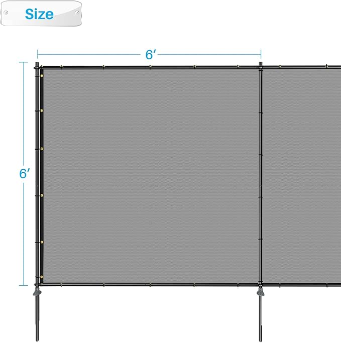 Patio 6' x 8' Outdoor Privacy Screen Freestanding Temporary Fence Panels Net Cover with Metal Poles for Outside Backyard Pool Garden Air Conditioner Fencing, Light Gray