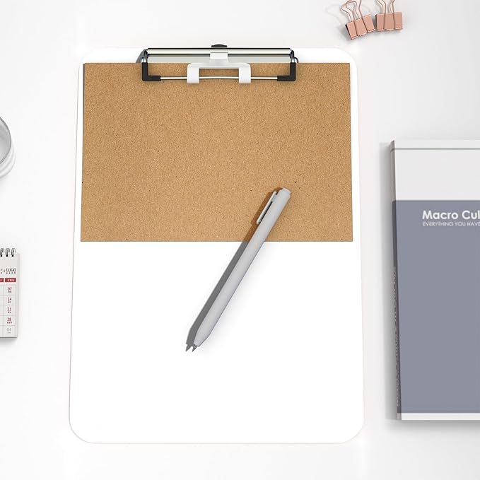 Hongri Plastic Clipboard with Pen Holder, White 8.5x11 Letter Size Clip Board for Classroom, Office, Students, Nurses and Women, Low Profile Clip, Size 12.5 x 9 in(Pack of 6)