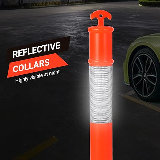 Delineator Post with Base 6 Pack, KOKEBREN 45 Inch Portable Orange Traffic Delineator Posts Cones with Reflective Collars for Driving Practice and Construction Work