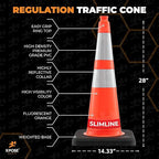 Xpose Safety 36 Inch Orange Slim Line Traffic Cones Heavy Duty 12lb, 6" & 4" Collar - Bulk Half Pallet 125 Pack - Multipurpose PVC Plastic Safety Cone Parking, Caution & Construction - DOT Approved