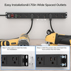 CRST 2 Pack 8 Outlet Metal Heavy Duty Power Strip with Switch, 2100J Surge Protector, Mountable Wide Spaced Power Strip, 6 FT 14AWG, 15A/1875W