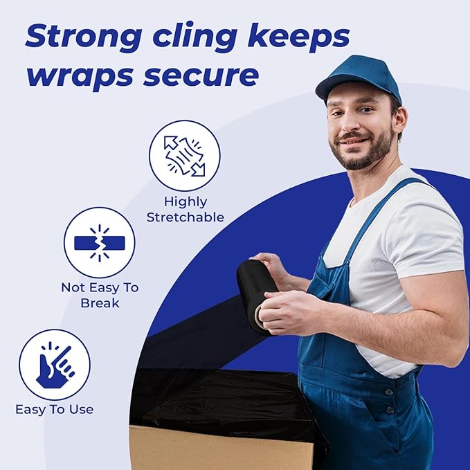 Rosmonde Bulk Black Plastic Wrap, 18" x 1500 ft, 20 Rolls Pack, 80 Gauge Heavy-Duty Pallet Shrink Wrap, True 1500 Ft, 3" Core, Puncture Resistant Stretch Wrap for Moving, Shipping & Secured Wrapping