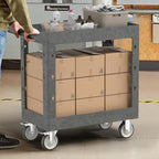 Large Garage Plastic Utility Cart, Heavy Duty 2 Shelf Tool Cart Service Cart Rolling Push Carts with Ergonomic Handle 5" Swivel Casters.