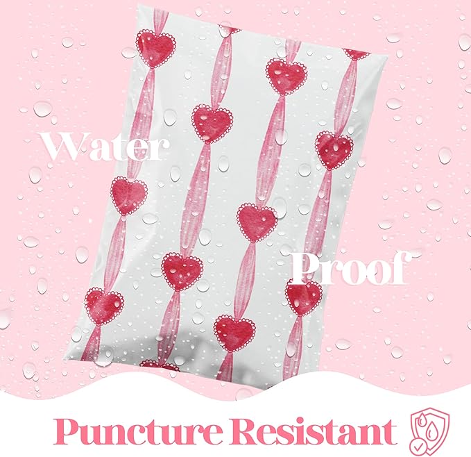 10x13 Designer Poly Mailer 100 Pack Heavy Duty Waterproof Self Seal Shipping Bags for Small Business Large Mailing Envelopes Bulk Tear Resistant Packaging Red Valentine Heart