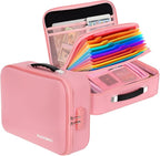 BlackSmith Fireproof Document Box, 4200°F Heat Resistant & Waterproof Hard Case 13 Layers File Organizer with Lock, Portable Safe for Important Documents, Certificates, Travel Use-Pink