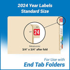 2024 Year Stickers, Doctor Stuff 2024 Chart Stickers, Red Color Coded, STS/SFI Style, USA Made Year Labels for End Tab File Folders, 500/Roll, 1 Roll, 3/4" x 1-1/2"