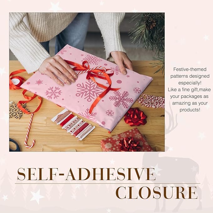 Metronic Christmas Poly Mailers 10x13" 100 Pack Shipping Bags for Clothes,Self Adhesive Shipping Envelopes for Small Business,Waterproof Mailers Poly Bags for Shipping,Packaging Mailing Bags Snowflake