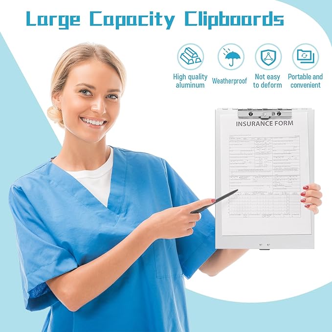 Seajan Aluminum Clipboard with Storage Metal Clip Board Folder Letter Size Form Holder Portfolio Clipboard Binder Clip Posse Box for Nurse Police Office Stationery Items 14 x 9.2 x 2 Inches (1 Pcs)