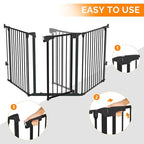 Bonnlo Baby Safety Gate, 82-Inch Configurable Walk-Through Fence for Toddler/Pet/Dog/Cat/Puppy, Adjustable Metal Barrier for Fireplace/Stairs/Doorways