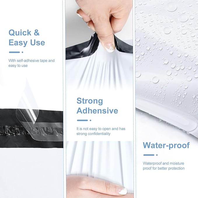 Metronic Poly Mailers 10x13 200 Pcs | Medium Size Shipping Bags for Clothing | Strong Adhensive Mailing Bags for Small Business, Shipping Envelopes, Tear-resistant Packing Bags White