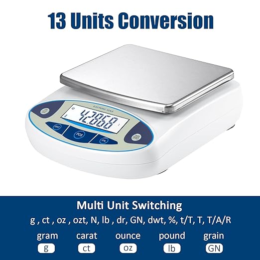 Lab Scale 6000gx0.01g Analytical Balance,0.01g High Precision Electronic Digital Balance Scale Scientific Scale (up to 6kg, 0.01g) for Kitchen Lab Weighing Jewelry Scale (6000g/0.01g)