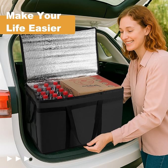 mosago Insulated Food Delivery Bag - Reusable Thermal Cooler Grocery Bags for Catering & Delivery, Pizza Carrier for Events, Large Capacity Bag Keeps Food Hot/Cold for Shopping, Commercial (with Base)