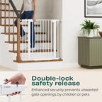 Cumbor 36" Extra Tall Baby Gate for Stairs, 29.7-40.6"(Extensions Included) Wide Dog Gate for Doorways, Pressure Mounted Auto-Close Pets Gates for Dogs Indoor, Durable Safety Child Gate, White