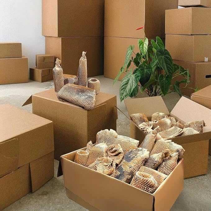 Honeycomb Packing Paper 12" W x 220' L Packing Paper for Moving Products & Gifts Honeycomb Wrapping Paper Recyclable and Biodegradable Cushioning Packing Material with 20 Fragile Stickers