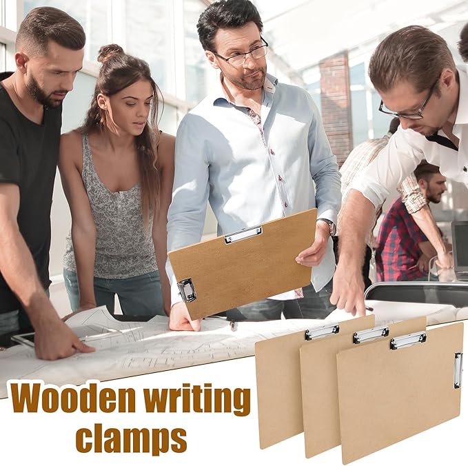 Henoyso 24 Pcs 11x17 Clipboard Wooden Lap Board with Low Profile Clip Brown Double Landscape Clip Hardboard Drawing Board Landscape Horizontal Large Clipboard for Desk Paper Sketching Art Supplies