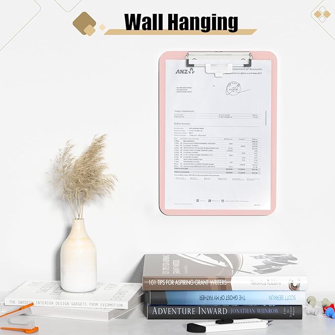 Hongri Plastic Clipboard with Pen Holder, Pink 8.5x11 Letter Size Clip Board for Classroom, Office, Students, Nurses and Women, Low Profile Clip, Size 12.5 x 9 in(Pack of 6)