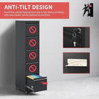 5 Drawer Locking File Cabinet with Wheels,Metal Mobile Filing Cabinets,Black Vertical File Cabinet for Home Office,Heavy Duty Storage Cabinet for A4/Letter/Legal Size File,Assembly Required