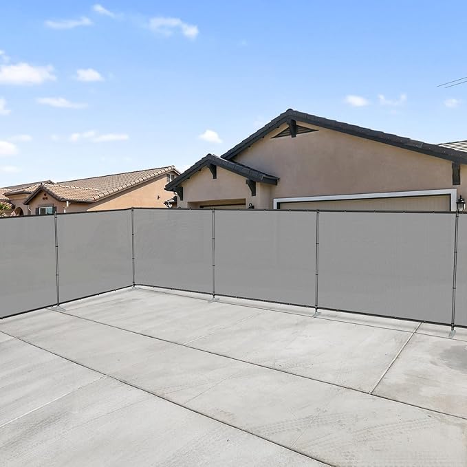 Patio 6' x 92' Outdoor Privacy Screen Freestanding Temporary Fence Panels Net Cover with Metal Poles for Outside Backyard Pool Garden Air Conditioner Fencing, Light Gray