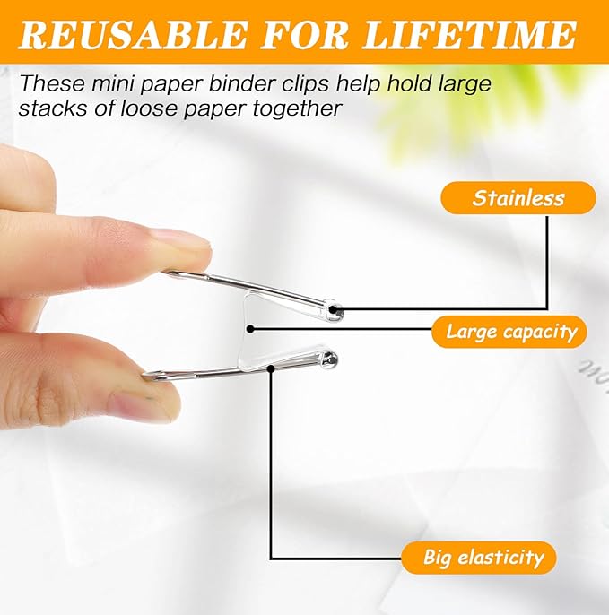 Jetec 100 Pack 1in/25mm White Metal Binder Clips Bulk Medium Reusable Fold Back Binder Clips Paper Clamps Spring Steel Sturdy for Home School Office Supplies