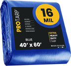 PROTARP Extra Heavy Duty 16 Mil Tarp Cover, Waterproof, UV Resistant, Rip and Tear Proof, Poly Tarpaulin with Reinforced Edges for Roof, Camping, Patio, Pool, Boat. (Blue 40′ X 60′)