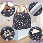 FlowFly Insulated Lunch Cooler Bag - Tote Organizer for Women/Men, Black Flower