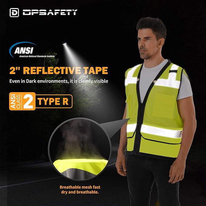 Reflective Safety Vest - Heavy Duty Surveyor Vest - Hi Vis, ANSI/ISEA Standard Rated - Men＆Women's (Lime, L)