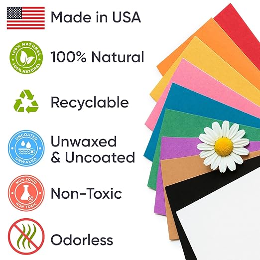 12" x 1200" (100 ft) Pack of 10 Rolls USA-Made Multi-Color Kraft Paper Rolls, 45 lbs/66 GSM – Colored Kraft Paper for Packing, Crafts, DIY Projects, Gift Wrapping – Non-toxic, Safe for Kids
