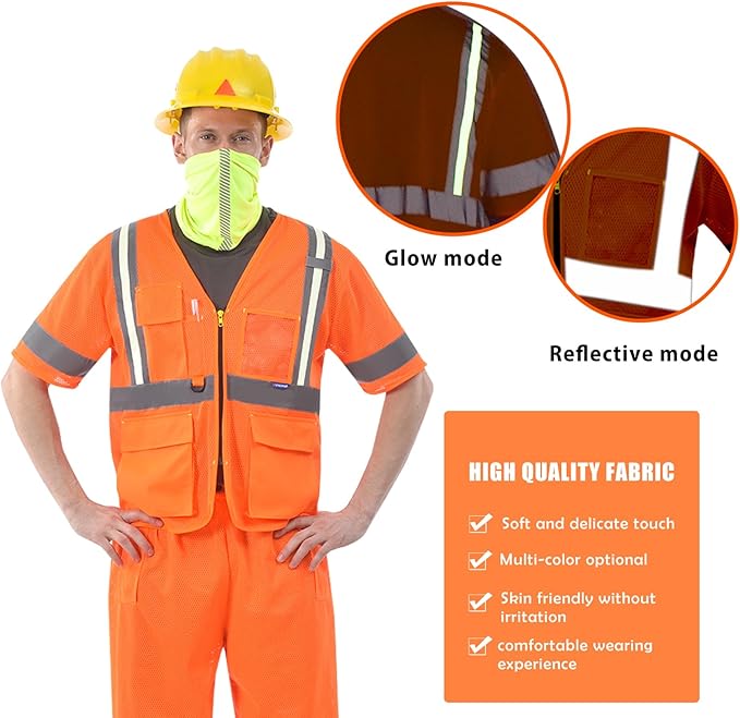A-SAFETY Class 3 High Visibility Reflective Safety Vest – Orange Mesh, 6XL/7XL/8XL