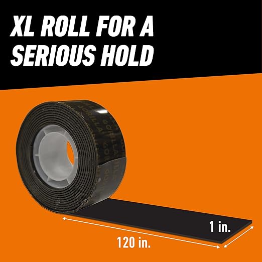 Gorilla Heavy Duty Double Sided Mounting Tape, Black Tape, 1" x 120" (Pack of 2) - Weatherproof for Indoor or Outdoor