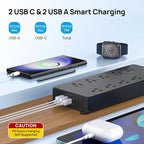 TROND Power Strip Surge Protector, Flat Plug 15ft Long Extension Cord, 10 Widely Spaced AC Outlets, 2 USB A & 2 USB C Ports, 4000J, ETL Listed, Wall Mountable, for Home Office Entertainment, Black
