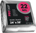 PROTARP Extreme Heavy Duty 22 Mil Tarp Cover, Waterproof, UV Resistant, Rip and Tear Proof, Poly Tarpaulin with Reinforced Edges for Roof, Camping, Patio, Pool, Boat. (Silver/Black 24′ X 36′)
