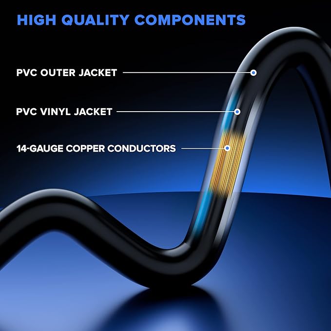 Extension Cord 10 Feet, SJTW Extension Cord with Multiple Outlets, 14 Gauge (Black) ETL Listed