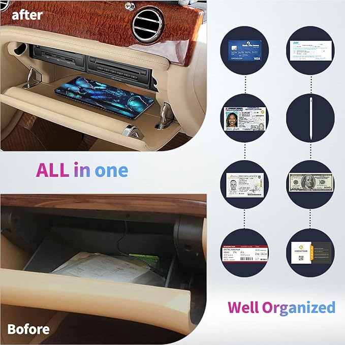 Car Registration and Insurance Holder,Leather Insurance License and Registration Card Holder for Car Glove Box, Auto Truck Document Holder Organizer for Men Women-Blue Butterflies in Night Sky