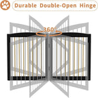 Freestanding Pet Gate for Dogs, Foldable Wooden Dog Gate for House, Indoor Dog Gate for Stairs, Doorways, Step Over Pet Puppy Safety Fence, 80 Inch Wide, 4 Panels 24", Black & Gold