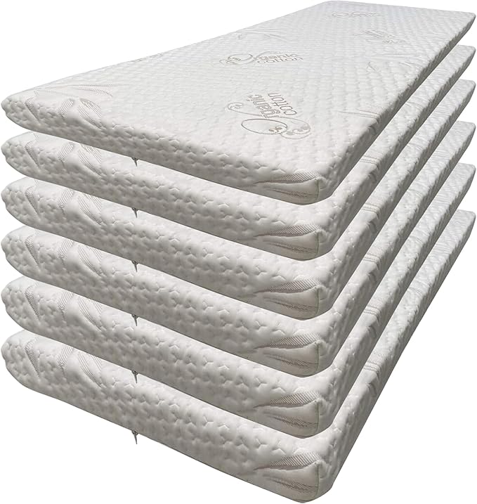 Foamma 11” x 30” x 72” High Density Foam Bunk Mattress, Organic Cotton Cover, Made in USA, Comfortable, CertiPUR-US Certified, 6 Pack