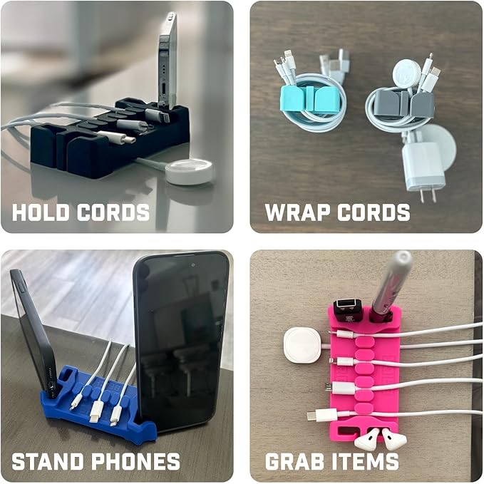 DeskBrick 2PK – Patented Non-Slip Steel-Weighted Desk Organizers & Cable Management Gadgets, Versatile Cord, Phone & Accessory Holders for Office, Home & Desktop – Best Gift for Men. Blue