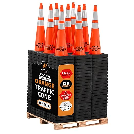 Xpose Safety 36 Inch Orange Traffic Cones Heavy Duty 15lb 6" & 4" Collar - Bulk Full Pallet 138 Pack - Multipurpose PVC Plastic Safety Cone Parking, Soccer, Caution & Construction - DOT Approved