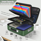 Fireproof Document Box, Hard Shell Fireproof Box, Document Organizer with Lock, Fireproof Water Resistant box, Portable Documents Safe Box for Important Document Certificates, Laptop, Passports, Green