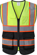 Reflective Mesh Safety Vest for Men Women with 5 Pockets and Zipper Front High Visibility Mesh Vest Hi Vis Construction Work Vest,Meets ANSI/ISEA Standards(EK175-Yellowblack-3XL)